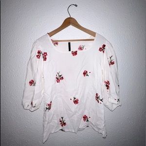 Size small, puff sleeve, square neckline, embroidered detailing